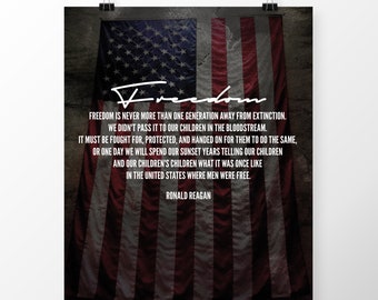Freedom Quote by Ronald Reagan, Quote Poster Printable Wall Art, American Flag US Constitution, United States Patriotic Freedom