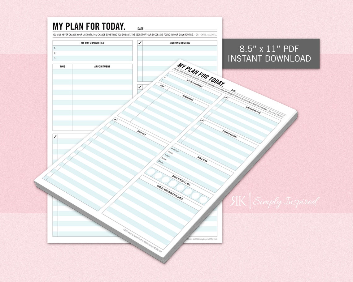 Daily Planner Printable Download 24 Hour Planner Productivity - Etsy