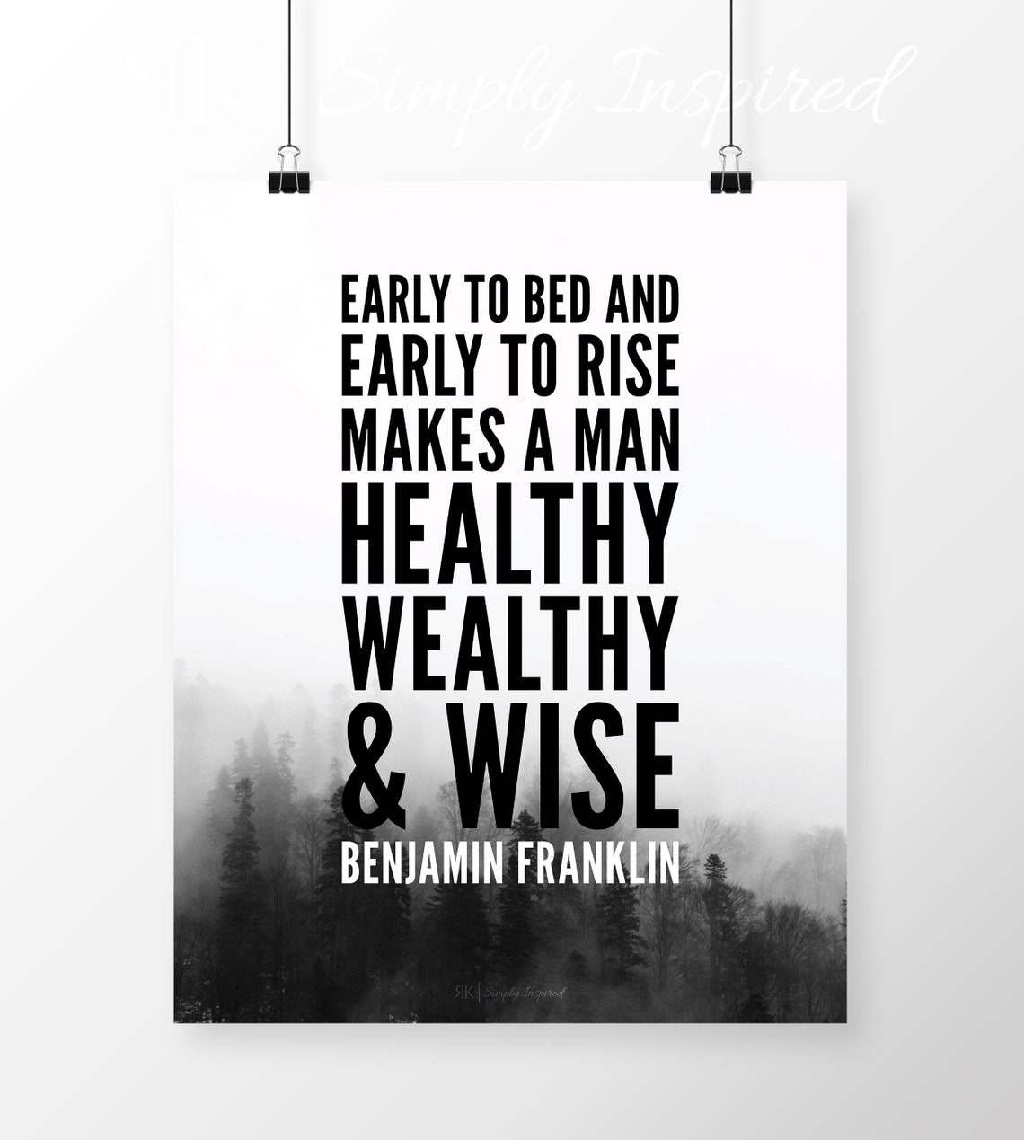 Benjamin Franklin Quote Poster Printable Wall Art early - Etsy