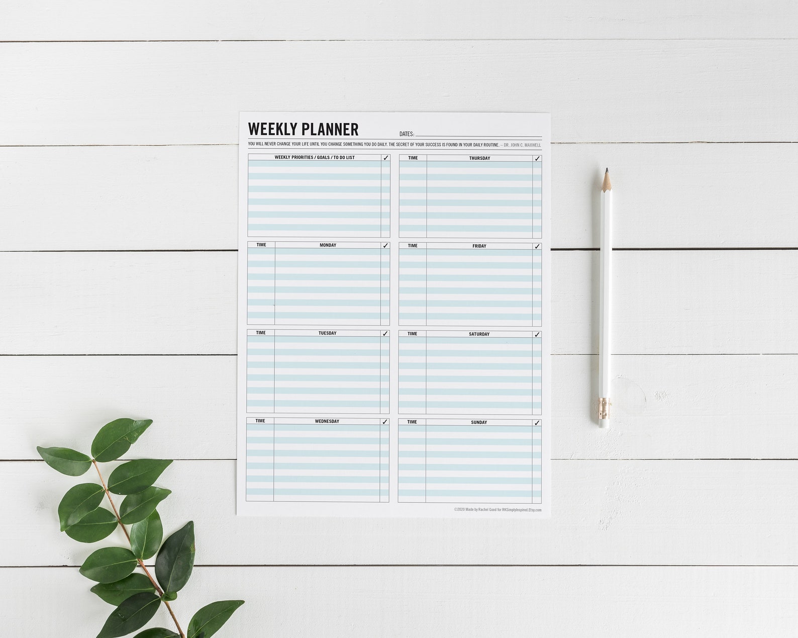 Weekly Planner Printable Download 7 Day Planner Productivity Planner to ...