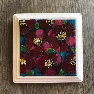 Mini Abstract Acrylic Painting &quot;Little Red Flowers&quot; / 3&quot; original canvas wall art, home decor, gift idea