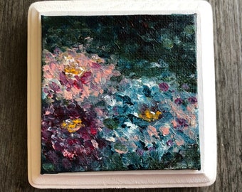Mini Acrylic Painting "Impressionist Flowers" / 3" original canvas wall art, home decor, gift idea