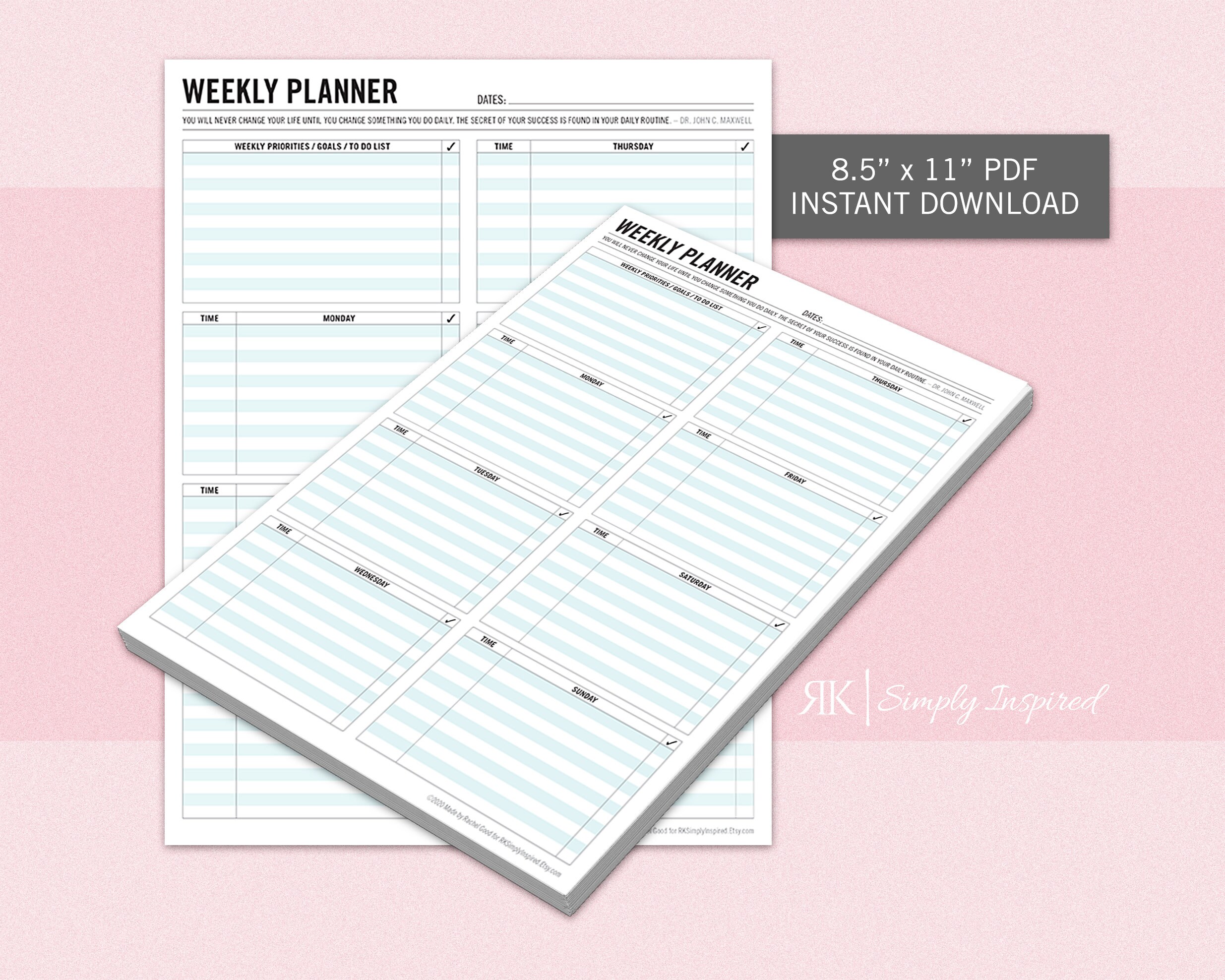 weekly planner printable download 7 day planner productivity etsy