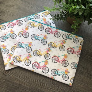 Floral Bicycles Zipper Pouch, Makeup Bag, Pencil Case, Travel Bag, Zipper Bag, Cosmetic Bag, Toiletry Bag, Rainbow floral Bag, Artist Gift