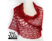 Soft red mohair wool shawl / crocheted by hand / perfect for Christmas or Thanksgiving gift / gift for wife, wife, girl