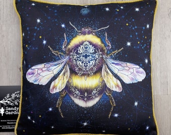 Queen Bumble Bee Cushion, pillow, luxury, handmade in the UK, artists cushion