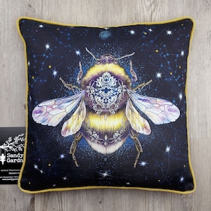 Queen Bumble Bee Cushion, pillow, luxury, handmade in the UK, artists cushion image 1