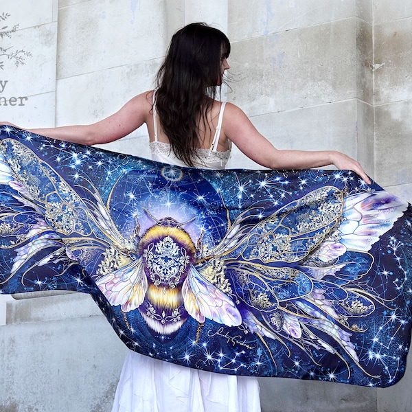 DELUXE Bumble Bee Scarf Shawl large shawl scarf, wings Zodiac Constellations universe galaxies star signs