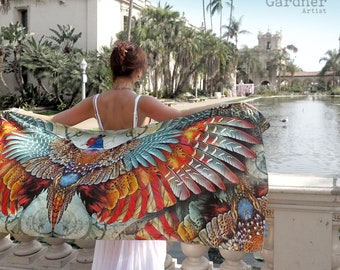 Pheasant Phoenix,Phoenix Scarf, prom shawl, sarong,  Pheasant Scarf, Winged scarf, winged shawl, Pheasant shawl, Phoenix, prom scarf