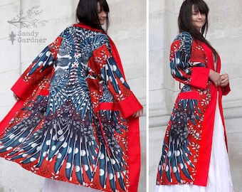 The Wondrous Woodpecker gown, robe cotton lawn, dressing gown, long jacket, gown, cover up, throw over, kaftan