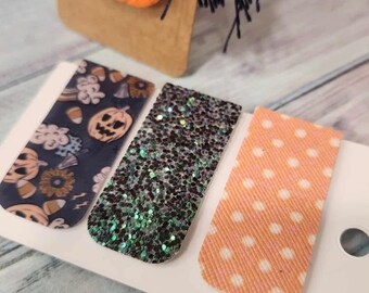 Embossed Orange Fall Bookmark with Navy Tassel: Halloween Bookmark Bundle
