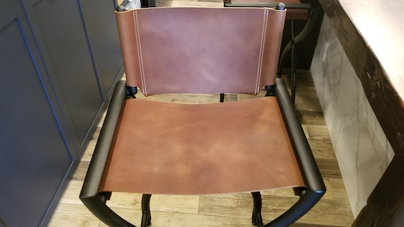 Thick Buffalo Leather Bar Stool, Leather Director Chair Barstool