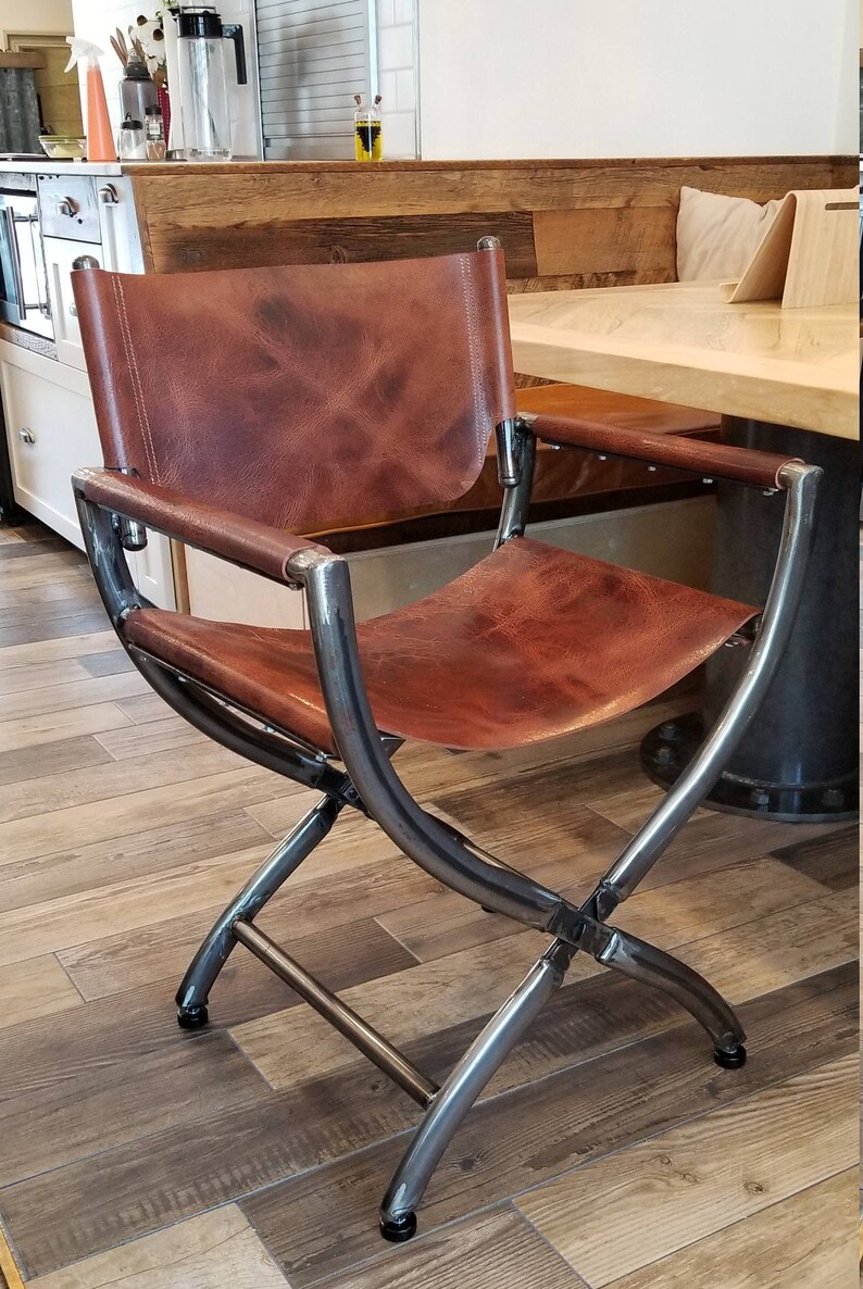 Directors Chair wrapped in Thick Buffalo Leather Etsy