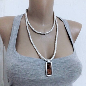 Womens jewelry, stone Estilo, necklace, crystal brown necklace, tribal necklace, leather choker , boho necklace, swarovski crystal necklace