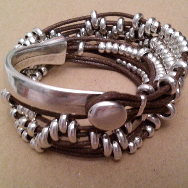 Women jewelry, best seller bracelet, leather bracelet,  silver plated bracelet, boho bracelet , bracelets for women, uno de 50 style