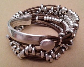 Pulsera de cuentas, pulsera estilo uno de 50, pulsera de cuero para mujer, pulsera llamativa, pulsera de plata, pulsera de cumpleaños, pulsera vintage