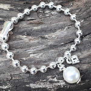 silver ball chain Bracelet,padlock bracelet, woman bracelet, gift bracelet, pearl bracelet , uno de 50 style, silver bracelet,charm bracelet