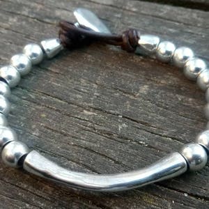 GIFT for him, Womens bracelet, silver bracelet  , bracelets for women, silver beaded bracelet, uno de 50 style,leather bracelet, mens bangle