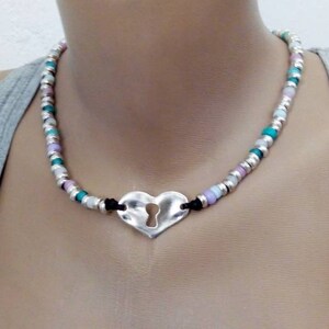 Womens jewelry, heart necklace, boho necklace  for women,  uno de 50 style necklace
