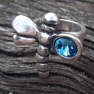 Bague avec cristal pour femme, bague en argent en forme de libellule, belle bague à offrir, bague uno de 50 Style, bague de fiançailles, Swarovski