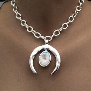 chain necklace, chunky necklace, silver necklace, gift for her,Womens jewelry, crystal necklace  for women,  uno de 50 style necklace