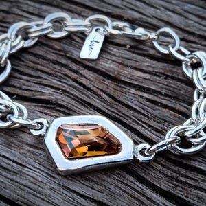 Dicke Silberkette Armband mit Armband mit Kristall-Bettelarmband, auffälliges Gliederarmband uno de 50 Style Swarovski klobiges Armband