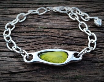 Women bracelet, green stone bracelet, boho bracelet , chain bracelet, silver plated bracelet, adjustable bracelet , uno de 50 style