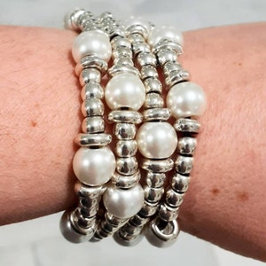 Pulsera de cuero, pulsera de perlas, pulsera de cuero multicapa, pulsera de cuentas de plata, pulsera estilo uno de 50, pulsera de mujer, pulsera de plata