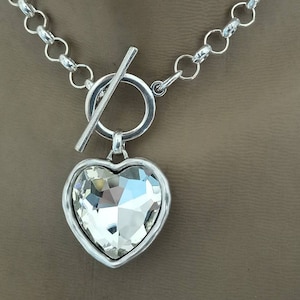 Womens jewelry,heart swarovski necklace, crystal necklace  for women,silver chain necklace , silver hoop necklace, uno de 50 style necklace