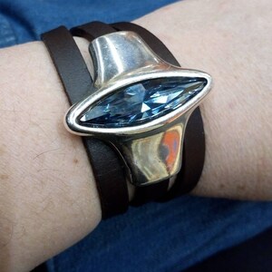 Double leather bracelet, Swarovski crystal bracelet, silver gift bracelet, uno de 50 style bracelet, gift bracelet, chunky bracelet, thick