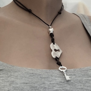 Silver Key necklace,leather necklace ,heart necklace, short necklace  for women, choker uno de 50 style , pendant necklace,Women necklace