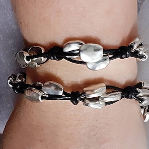 Leather bracelet,boho bracelet , bracelets for women,  uno de 50 style statement bracelet, silver bracelet, beaded bracelet gift for her