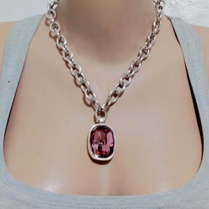 Women necklace, crystal pink necklace, leather necklace, chain choker , Swarovski necklace, silver necklace, uno de 50 Style,gift necklace