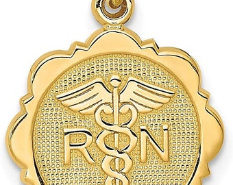 14k Yellow Gold RN Registered Nurse Disc Charm - 20mm