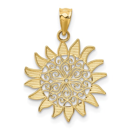 Solid 14k Yellow Gold Polished Filigree Sun Pendant shops - 20.0mm