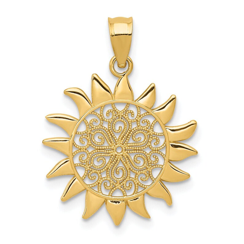 Solid 14k Yellow Gold Polished Filigree Sun Pendant shops - 20.0mm