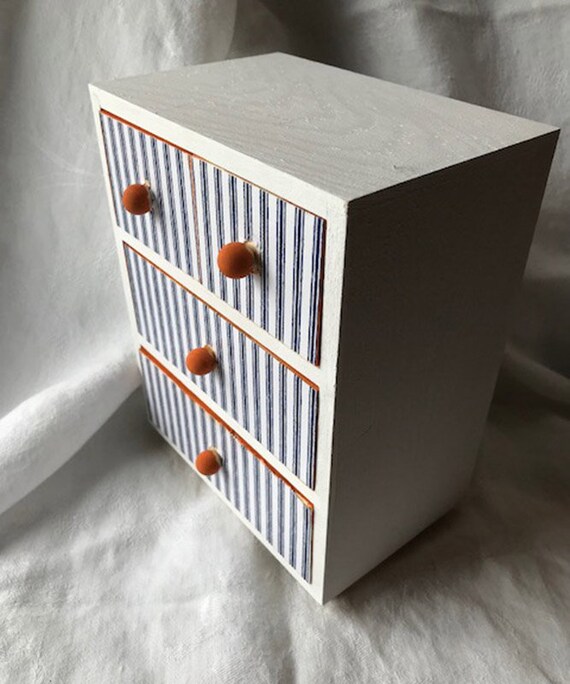 Chest Of Drawers Navy And White Ticking Stripe Handmade Etsy