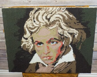Vintage Ludwig Van Beethoven Composer Needlepoint Art Work