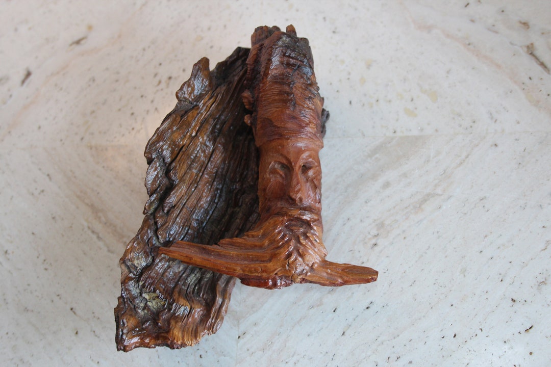 Vintage 1987 Hand Carved Wood Tree Spirit Man Two-piece Nature Art ...