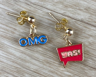 OMG! YAS! Earrings | Dangle Earrings | Speech Bubble Earrings | Reaction Earrings