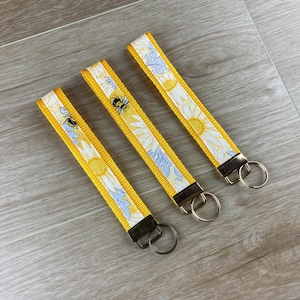Bees Sunflower Wristlet Keychain | Key Fob Wristlet | Lanyard | Keyring Fob | Key Fob | Stocking Stuffer