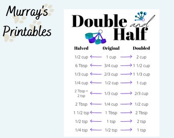 Half Recipe Chart - Etsy