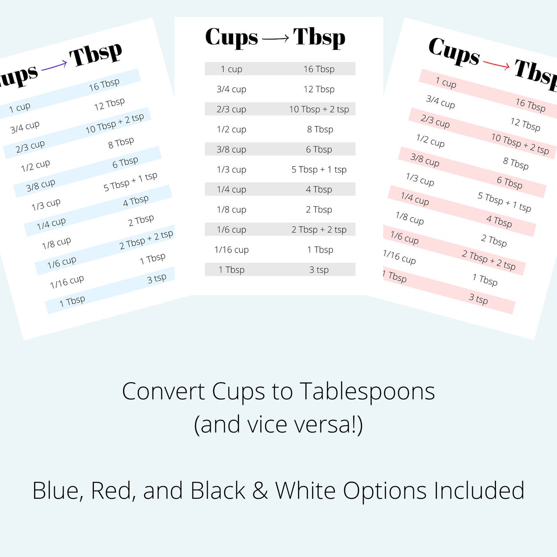 Cups to Tbsp Conversion Chart, A4, A5, US Letter, Remarkable 2 Etsy