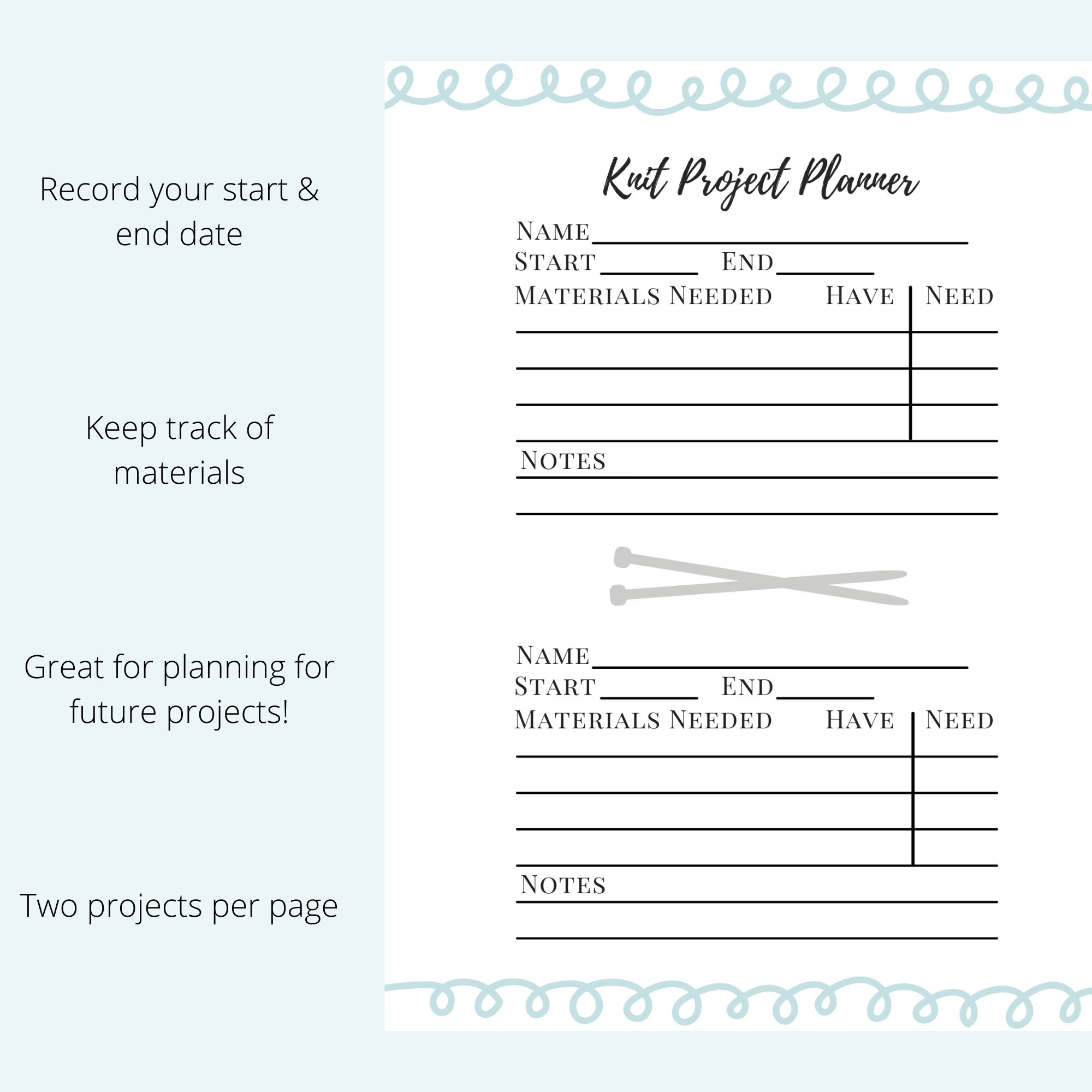 Knitting Project Planner Printable Digital Download A4 A5 Letter ...
