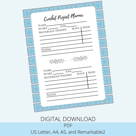 Crochet Project Planner Printable Digital Download A4 A5 - Etsy