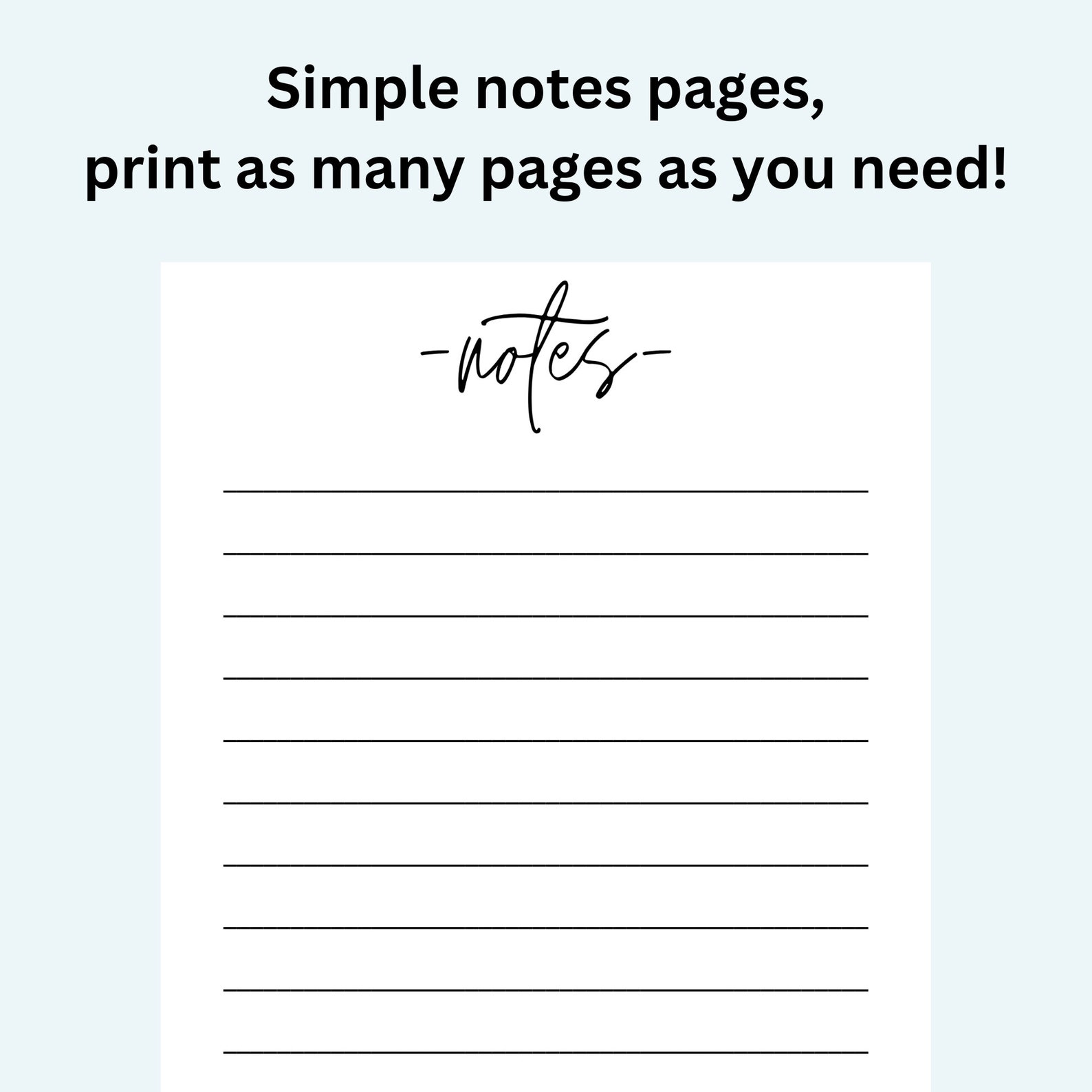 Printable Notes Page, Double Spaced, Script Font, Planner Insert, Lined ...