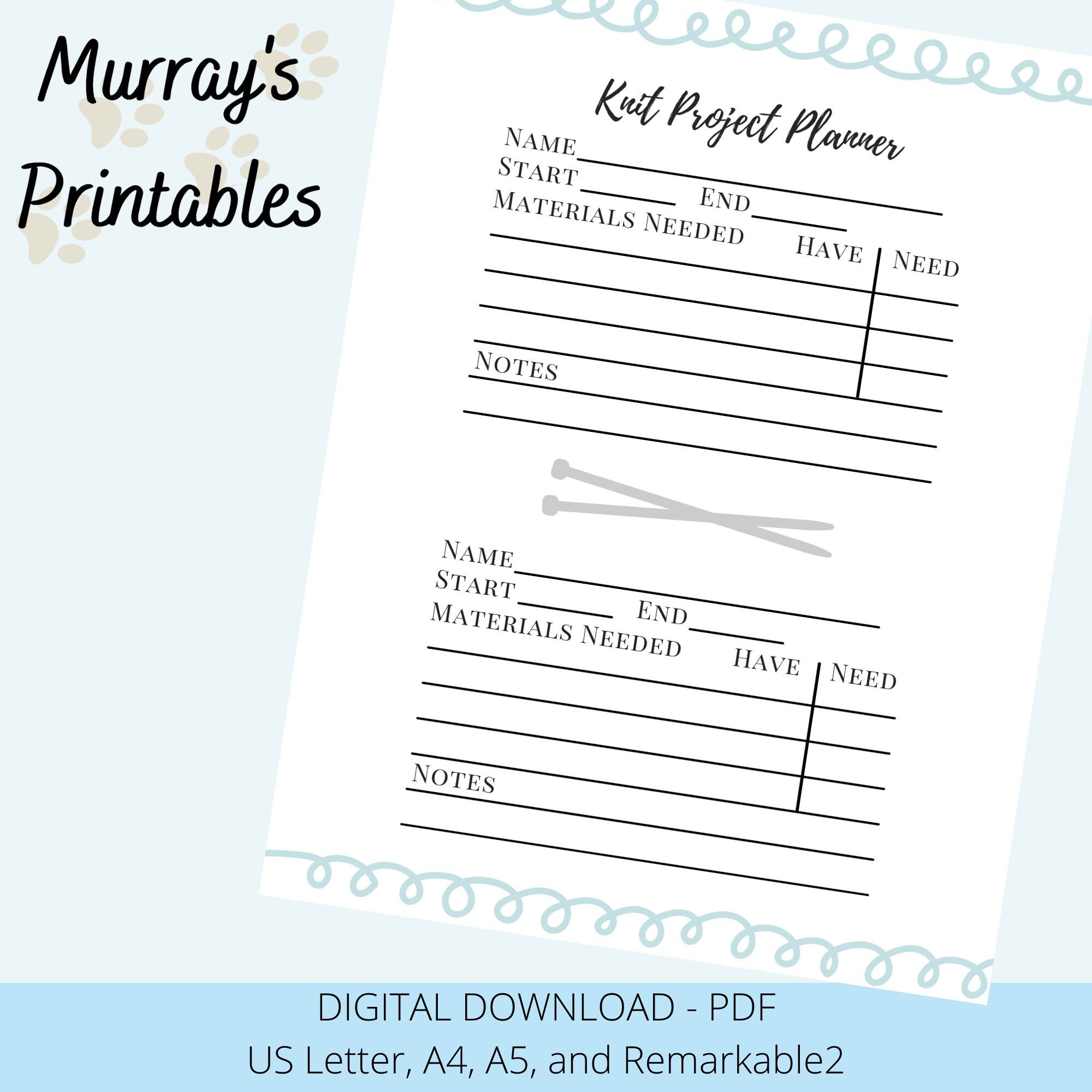Knitting Project Planner Printable Digital Download A4 A5 Letter ...