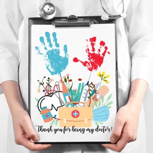 Thank You Doctor Gift, Pediatrician Printable Handprint Art Craft, Doctor Appreciation Gift, Gift for Doctor Retirement, Handprint Bouquet,