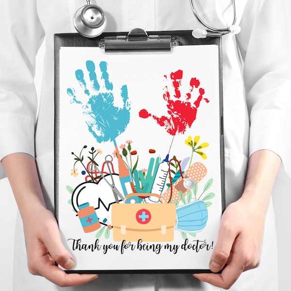 Thank You Doctor Gift, Pediatrician Printable Handprint Art Craft, Doctor Appreciation Gift, Gift for Doctor Retirement, Handprint Bouquet,