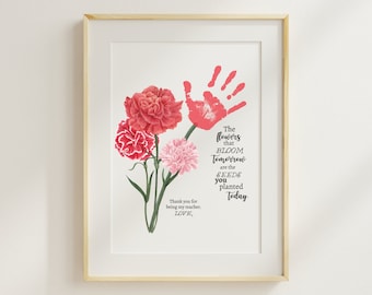 Teacher Appreciation Gift from Student, Printable Teacher Handprint Art Craft, Thank you Gift, Year End Gift, Handprint Carnation Bouquet